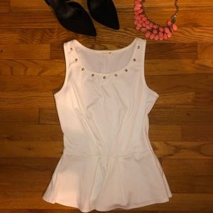 Studded neckline white peplum top